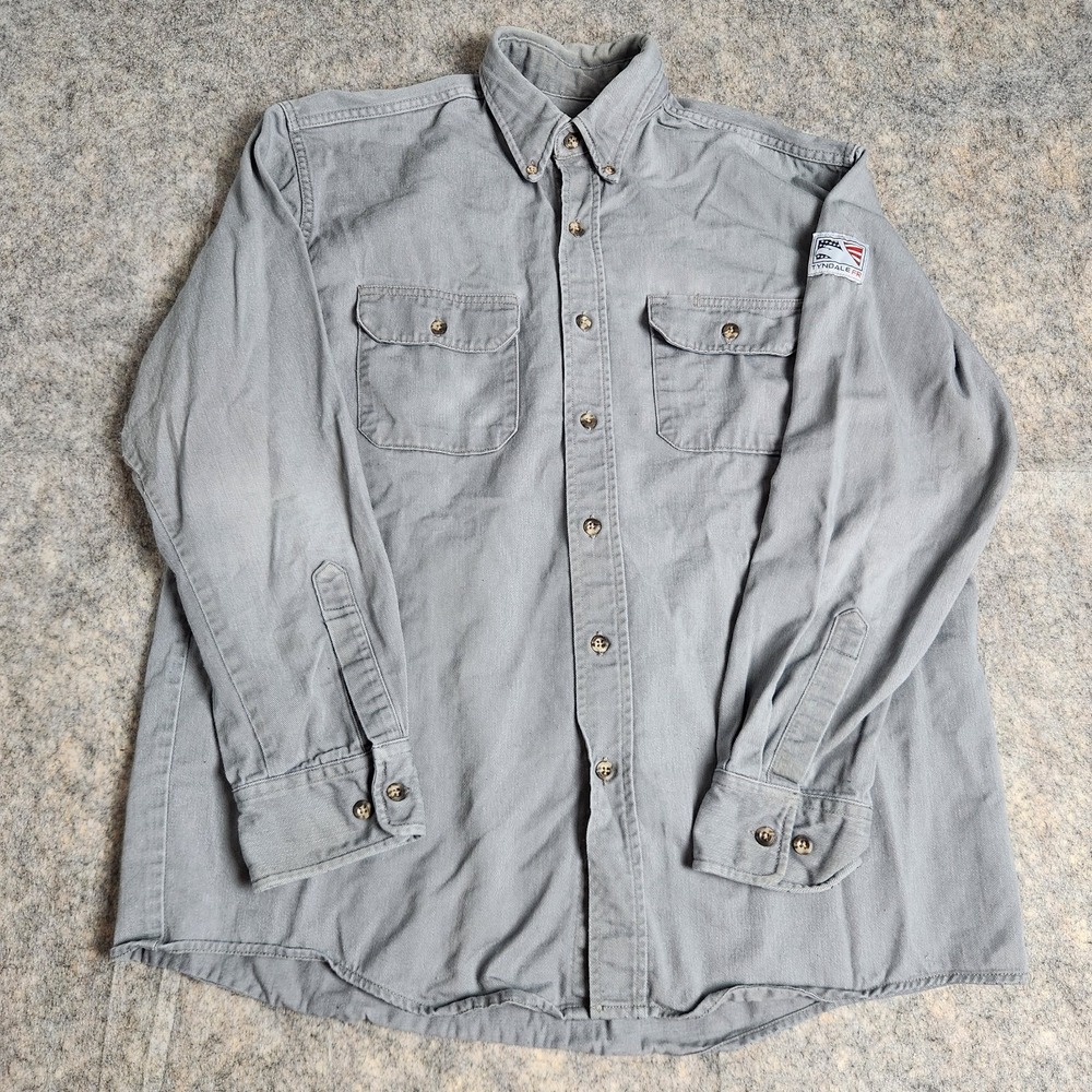 Tyndale FR Work Shirt Men L Gray Long Sleeve Button Down Cat 2 NFPA 2112 Cal 8